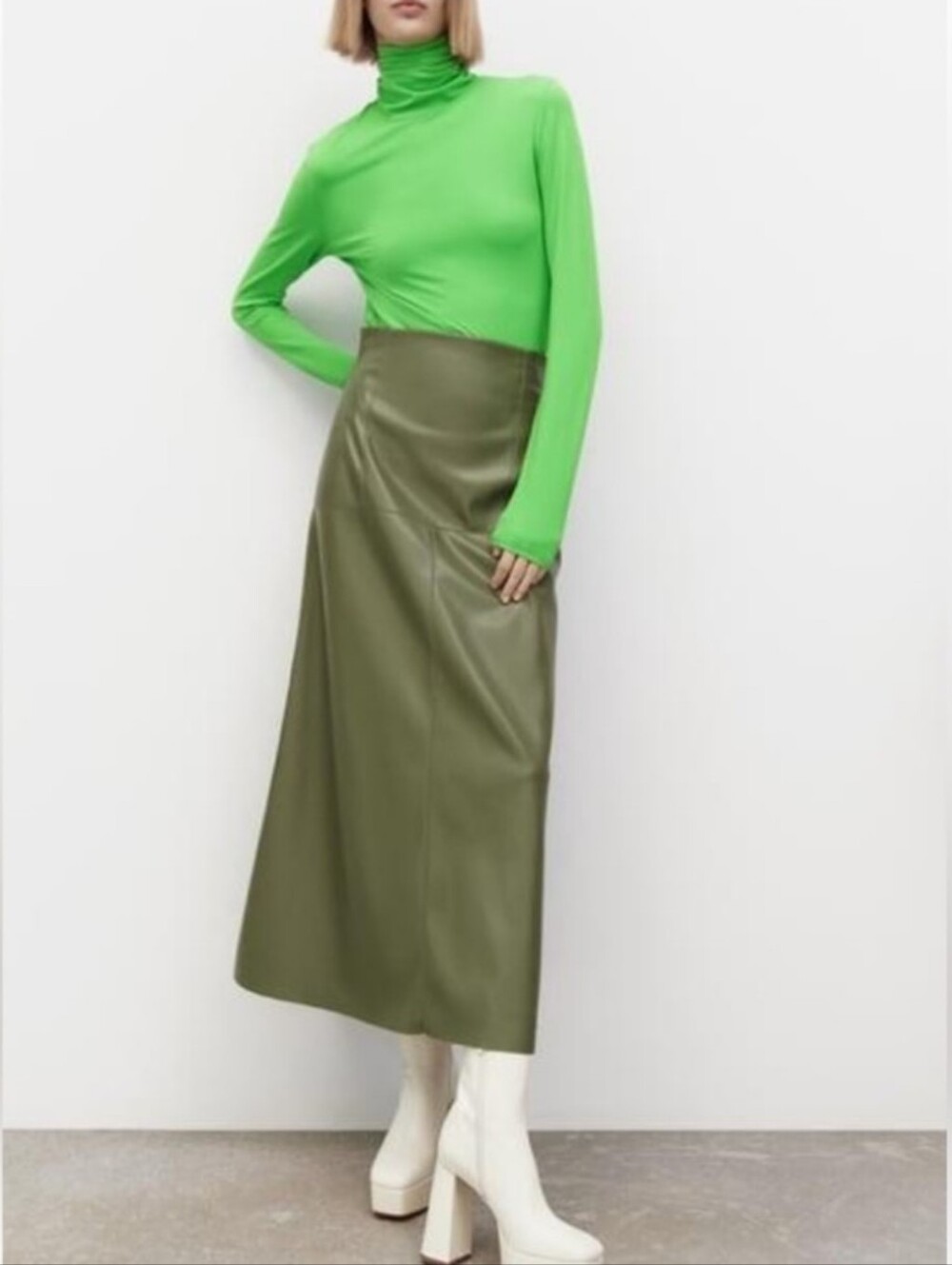 Zara Faux Leather Midi Skirt - Picture 2 of 10